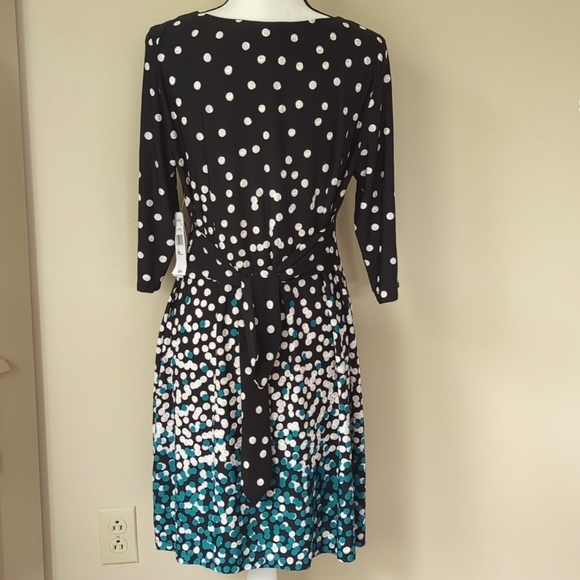 NWT Studio One NY Polka Dot Shift Dress w/Belt LP Black White Teal - Picture 12 of 16
